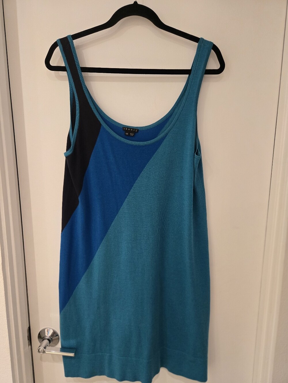Theory Knit Blue Colorblock Scoop Neck Tank Dress